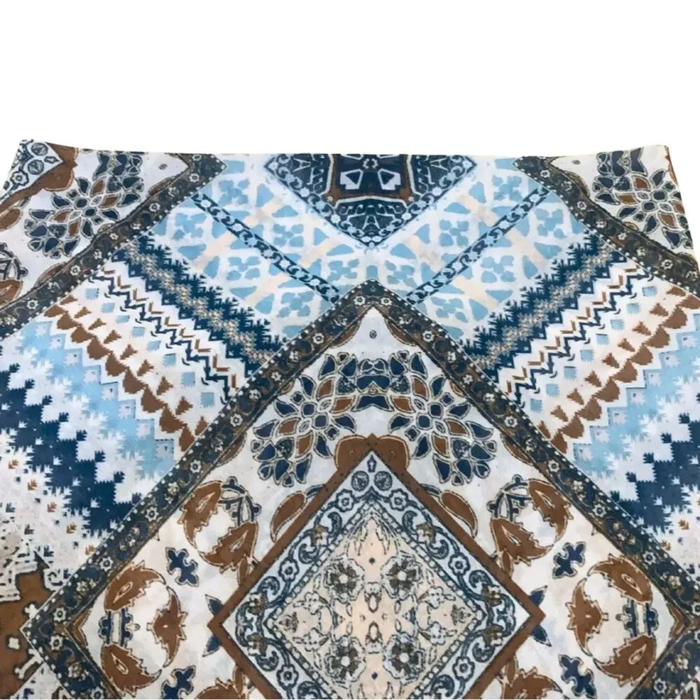 2/$30 Boho Western Teal Blue Tan Brown Print Bandana Neck Scarf Size XS Fringe
